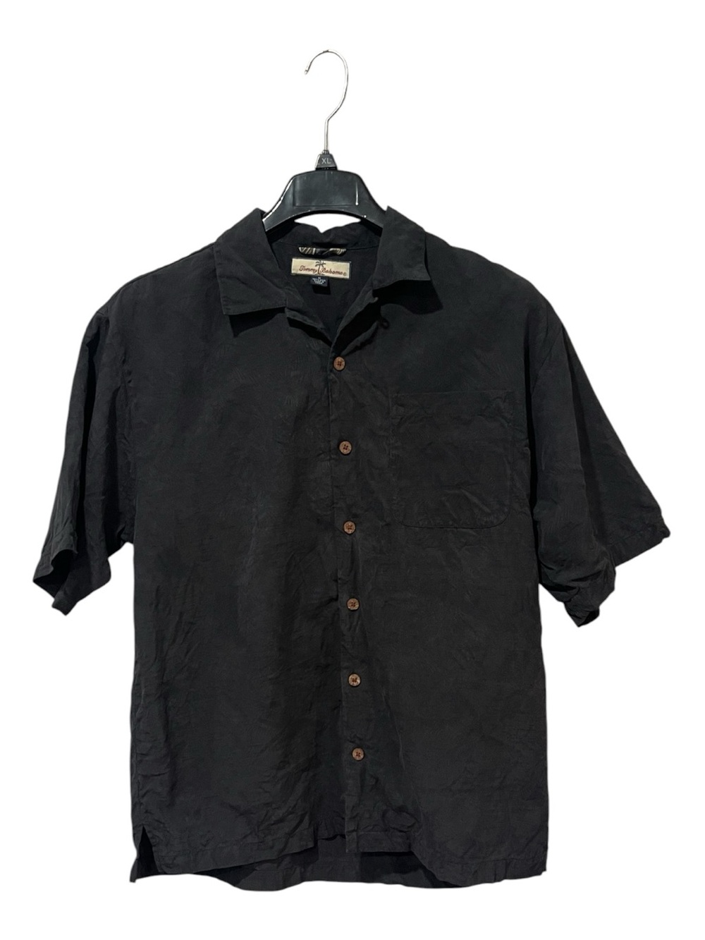 Tommy Bahama Vintage Black Camp Shirt Silk Short-Sleeve Button-Up Shirt Textured